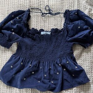 Hill House Midnight Blue Smocked Blouse